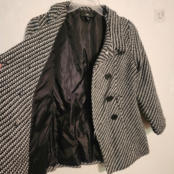 Amy Byer Black White Pea Coat Jacket Size M, No Belt - Picture 6 of 12